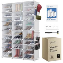 Shoe Organizer Cabinet Up to 72 Pairs, Shoe Closet-Portable Closed Shoe Rack with See-Through Door (Clear, Plastic, Stackable) Cubby Shoes Organizer w