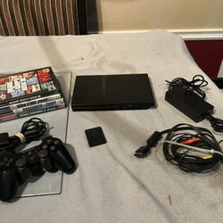 Sony PlayStation Console PS2 Slim w/Power/AV Cord Controller 4 Games Memory Card