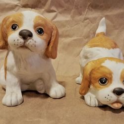 Vtg Homco Set- 2 King Charles Spaniel Puppy Figurines  Ceramic 