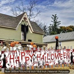 Happy Halloween Bloody Handprint Banner