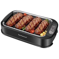 Grill Smokeless, Electric Korean BBQ Grill with Glass Lid,