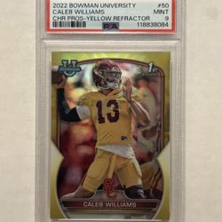 Caleb Williams 2022 Bowman University Chrome #50 Yellow Refractor /75 PSA 9