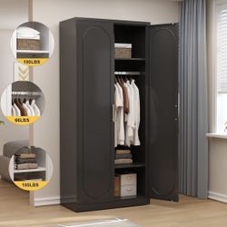 71" Metal Armoire Wardrobe Closet with Doors, Black 