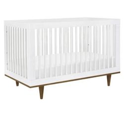 White Crib with Light Brown / Walnut Color Legs