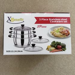 XBenefit 3-Piece Stainless Steel Cookware Set (New In Box)