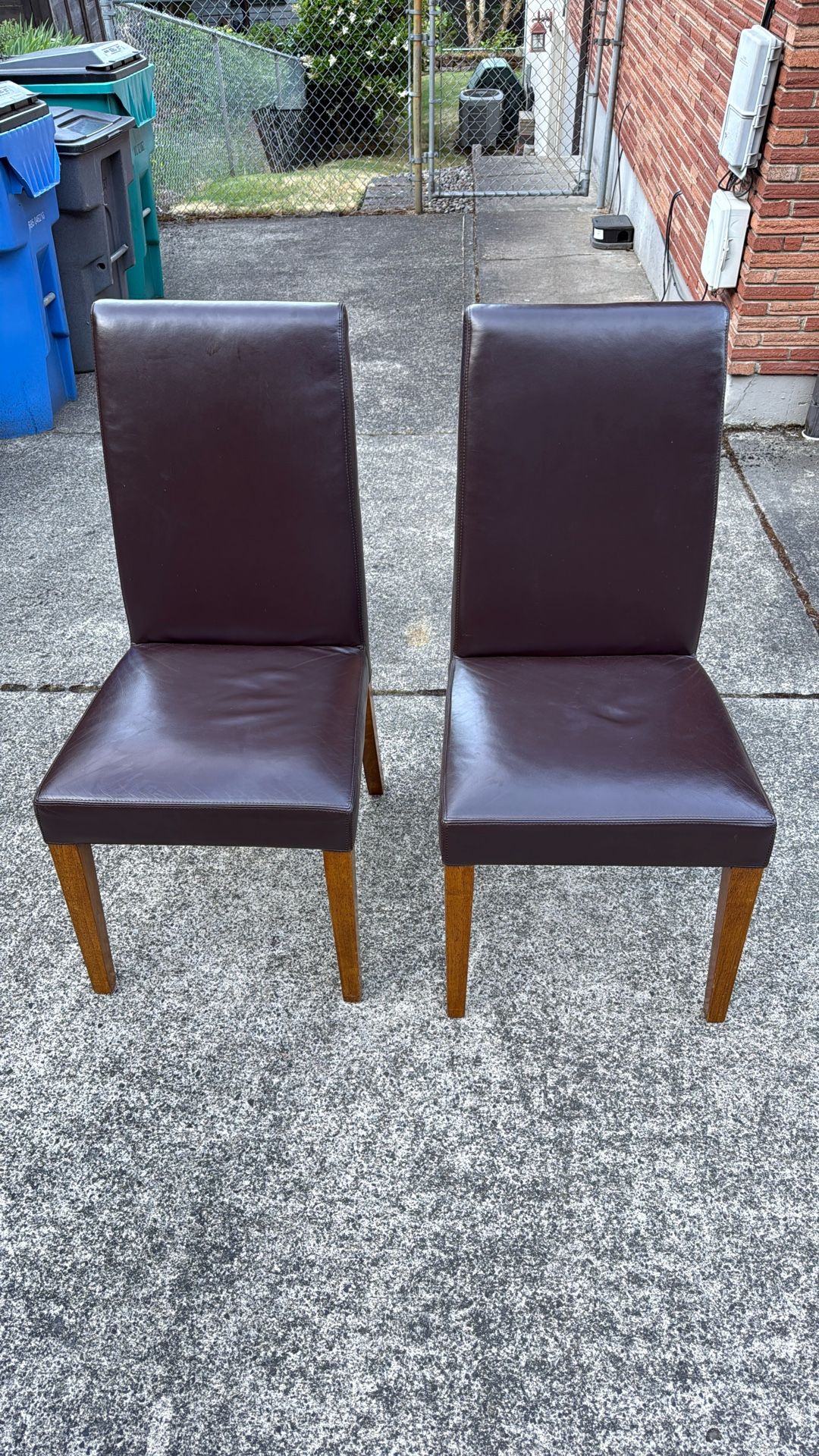 Pair of High Back Leather Dining Chairs