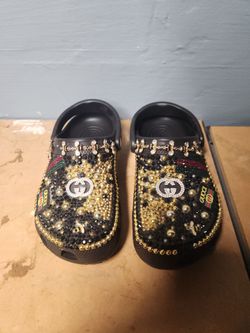 Custom Designer-Inspired Bling Crocs Classic Clogs Black - Men's 6 / Women's 8