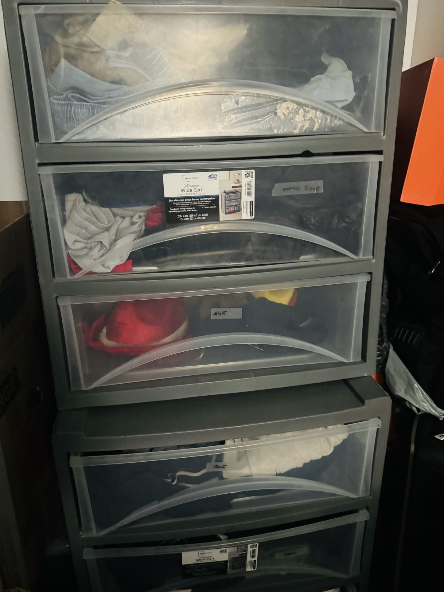 Plastic Drawer Storage (2 full stacks of 3-drawer units)