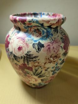 Large Vase Ceramic Covered Floral Fabric