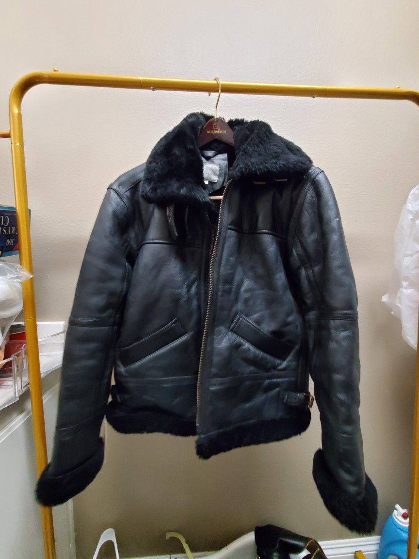 Men Bomber Aviator Jacket Real Shearling And Sheepskin Jacket! New!