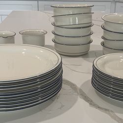 Lenox Chinastone Blue Pinstripes Plates And Bowls