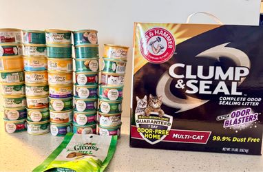 39 Fancy Feast Cans + Arm & Hammer Clump & Seal Litter + Greenies – Cat Supply Bundle