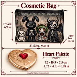Gothic Fantasy Cosmetic Bag and Heart Makeup Palette Set