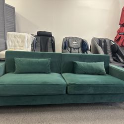 Green Velvet Sofa, 85.63”L Sofa With Gold Legs