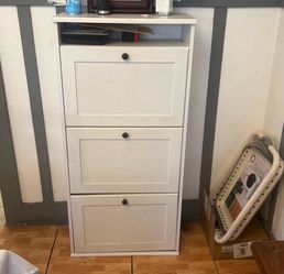 White Shoe Cabinet with 3 Flip Drawers