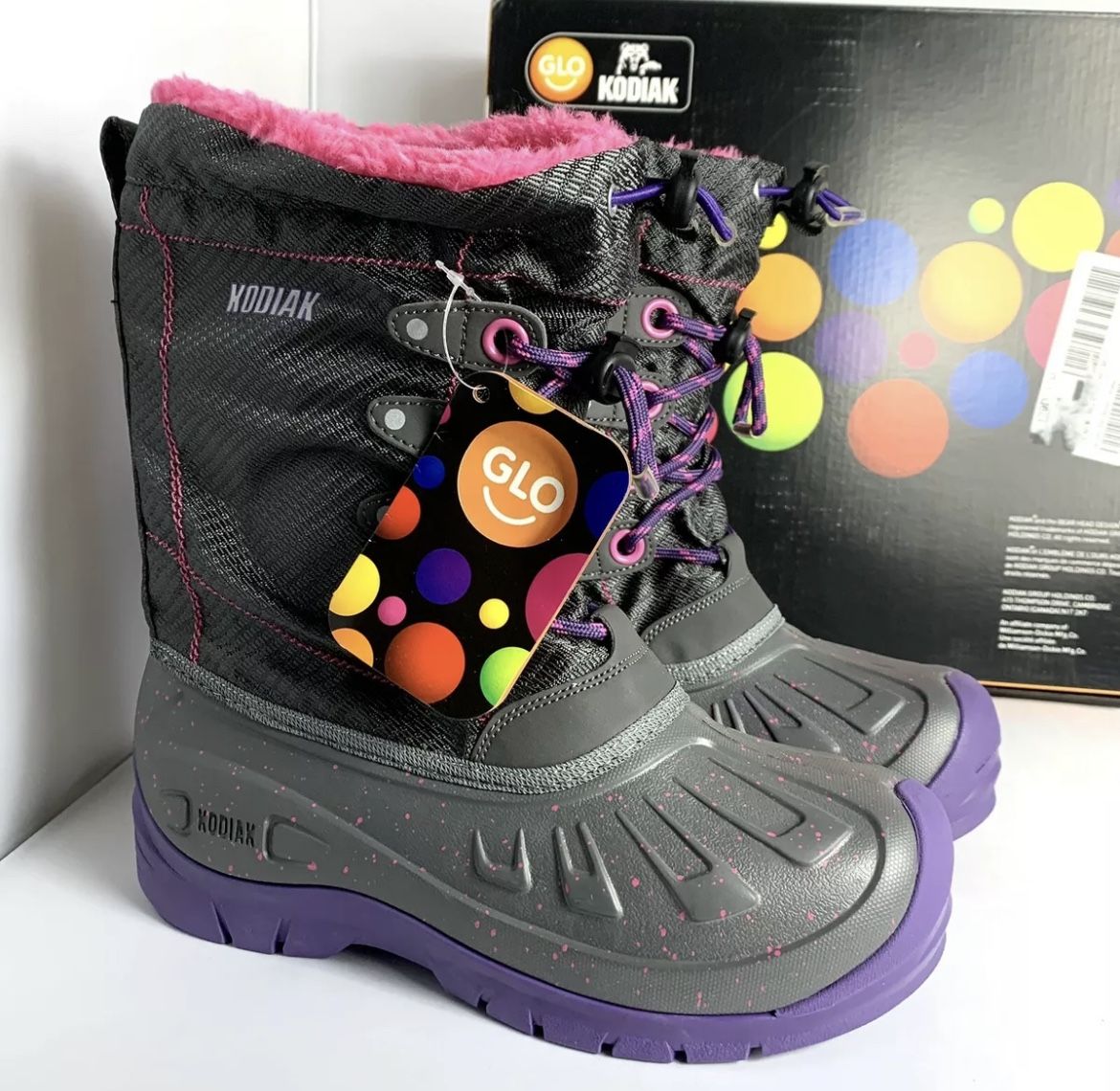 Kodiak Girls Cali Glo Snow Boots Grey / Purple Passion - Size 6 37 New In Box