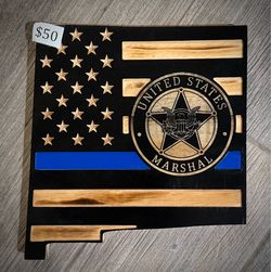 New Mexico Shaped plaque with US Marshal and blue line