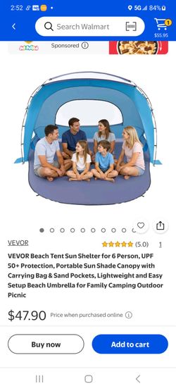 VEVOR Beach Tent Sun Shelter for 6 Person (New in Box)