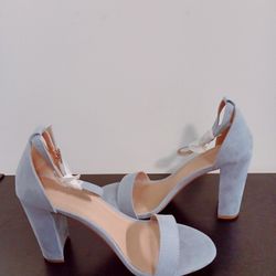 Baby Blue Open Toe Chunky Heels (Size 11)