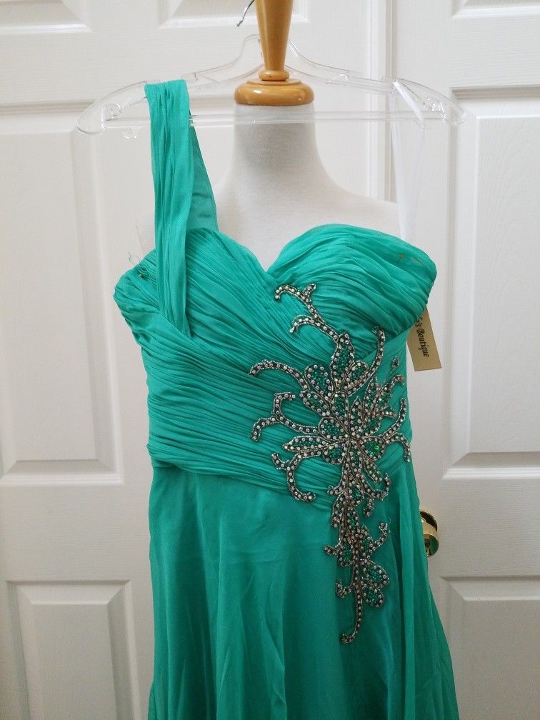 One Strap Teal Green Sequined Dress Size 6