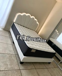 New queen bed frame with mattress
