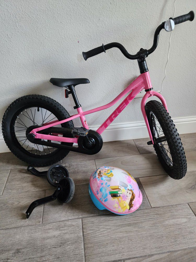 Trek Precaliber Bike For Kids With Training Wheels And Princess Helmet