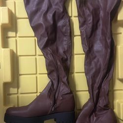 Franco Sarto Fera faux leather oversize 8knee boots in brown sole. 
