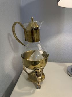 PRINCESS HOUSE Brass & Glass CARAFE Coffee TeaPot Vintage 