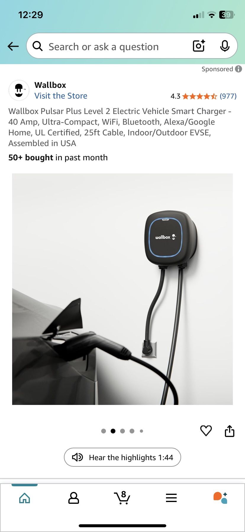 Wallbox Pulsar Plus Level 2 Electric Smart Charger