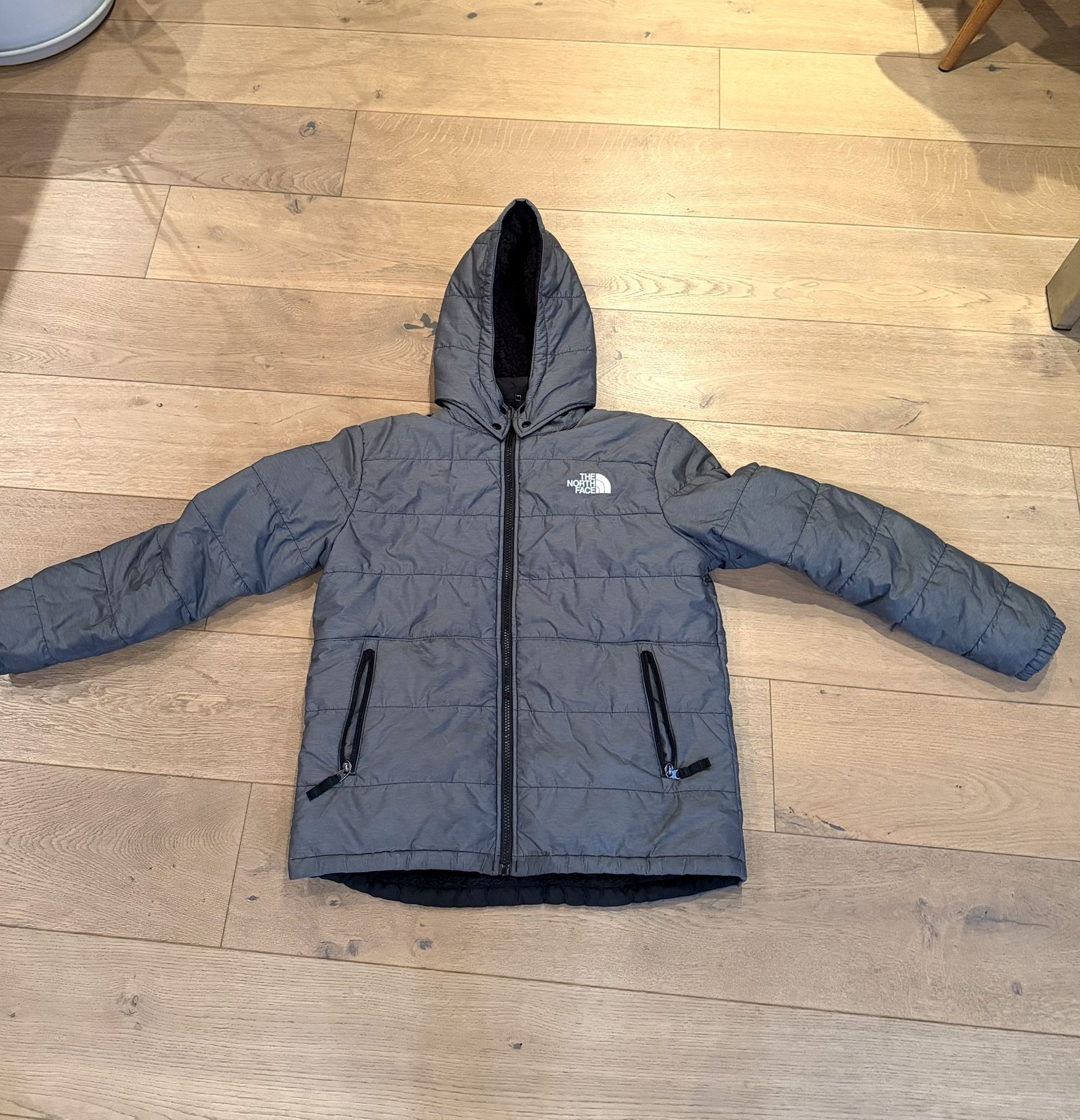 North Face Boys Reversible Puffer Jacket | Size 10–12 | Gray/Black