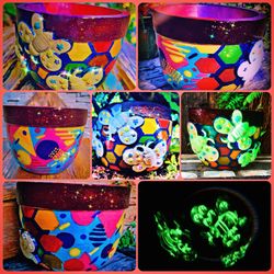 Hand-Painted Glow Bee Honeycomb Small Ceramic Art Pot Planter – Signed 1/1