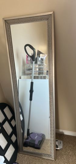 Long mirror, silver metallic frame