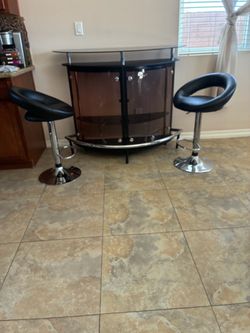 Home Bar Unit with Two Bar Stools