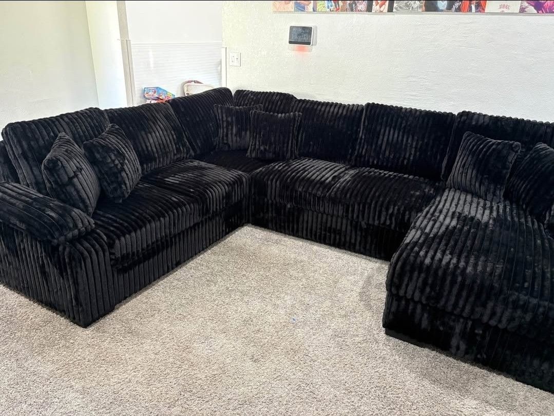 POP-UP BRAND NEW SLEEPER BLACK CORDUROY SECTIONAL SAME DAY DELIVERY 