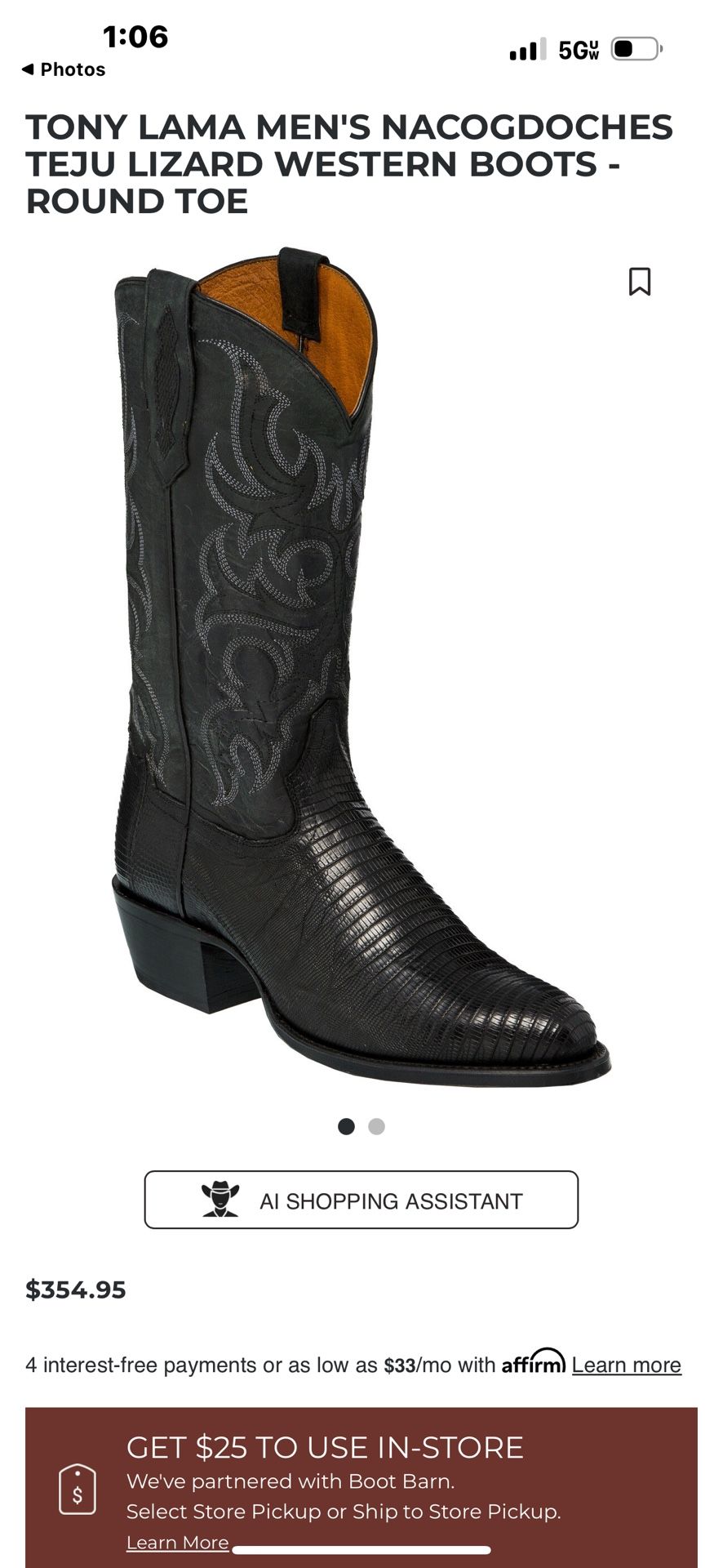 Tony Lama Nacogdoches Teju Lizard Western Boots