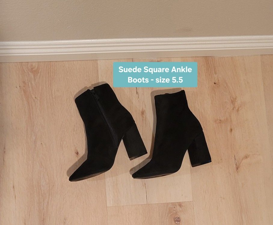 Lulus Black Suede Square Booties