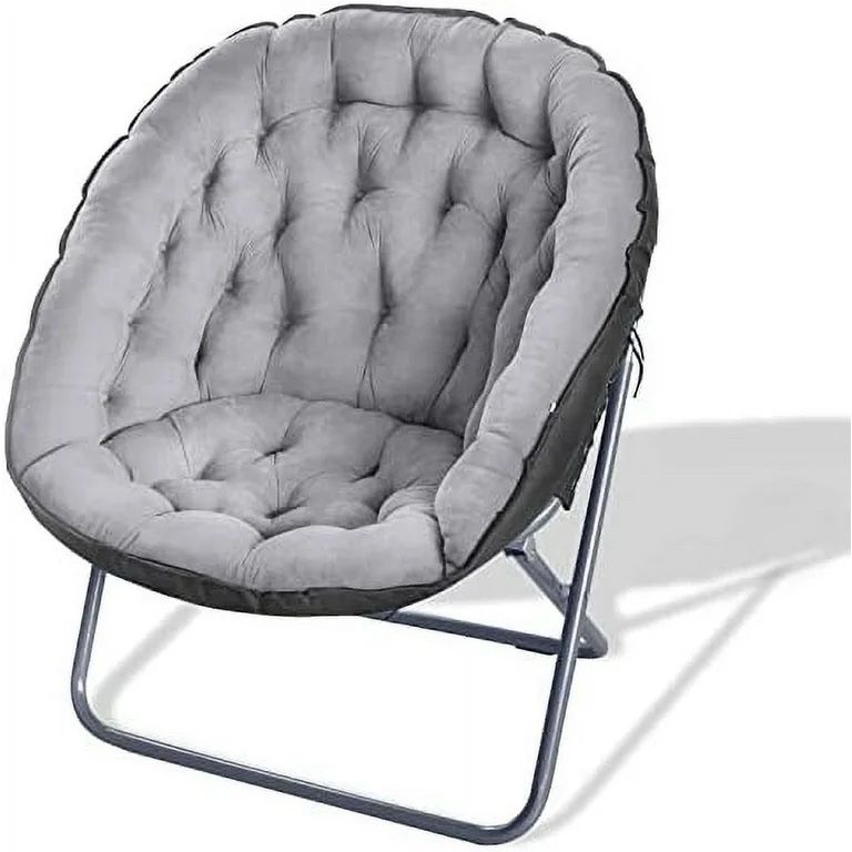 Saucer Chairs for Adults, Oversized 265 lb Saucer Chair for Bedroom, Papasan Chair with Cushion and Frame, Folding Saucer Chair, Moon Chair (Grey)