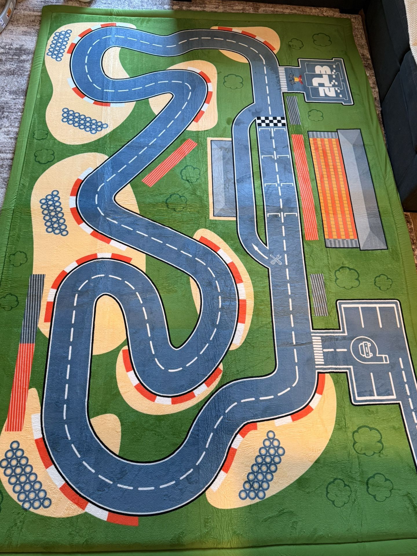 Race Track Playmat Rug, 1.3" Toddler Safety Elasti-Foam Playmat 59"×79" Fun and Education Large Floor Mat for Crawling Activity Race Car Track Play Ma
