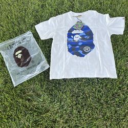 Blue  And White Bape Shirt 