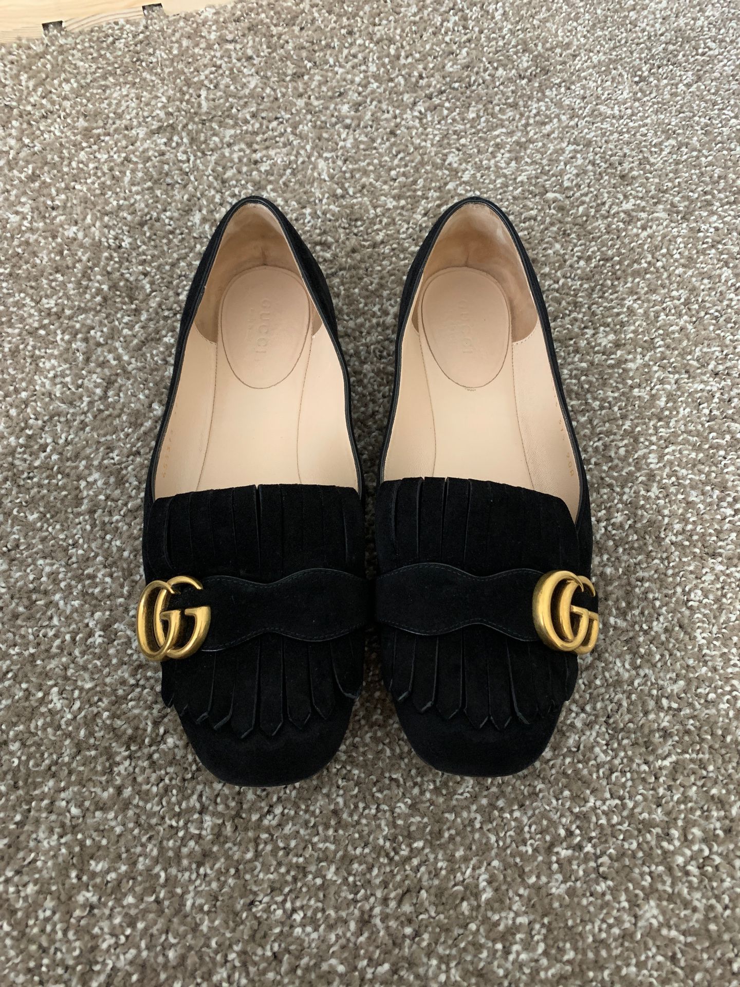 Gucci GG Marmont Suede Fringe Loafer size 7 1/2