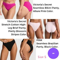 Lot of 3 Pink Victoria's Secret Panties, Size S, NEW WITH TAGS