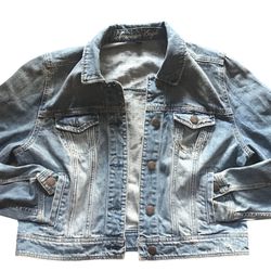 American Eagle Denim Jean Jacket Distressed Cropped Womens XL