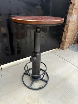 Vintage Bistro Table Height Adjustable 38.6-44.4inch Industrial Bar Table for Kitchen Dining Room Coffee House Pub Office Swivel Round Wooden Top for 