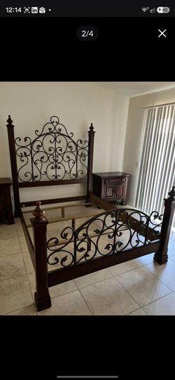 Queen Bed Frame – Solid Wood & Metal – Moving Sale