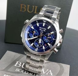 Men's Bulova Marine Star Blue Dial Chronograph 96B256 Quartz New Watch 43mm