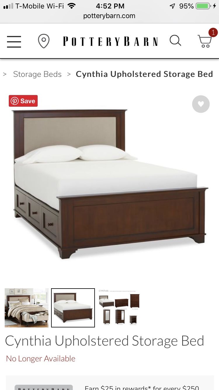 Pottery Barn King-sized Cynthia storage bed (mahogany)