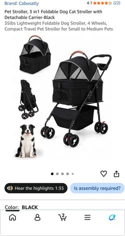 Cabusatly 3-in-1 Foldable Pet Stroller – Black
