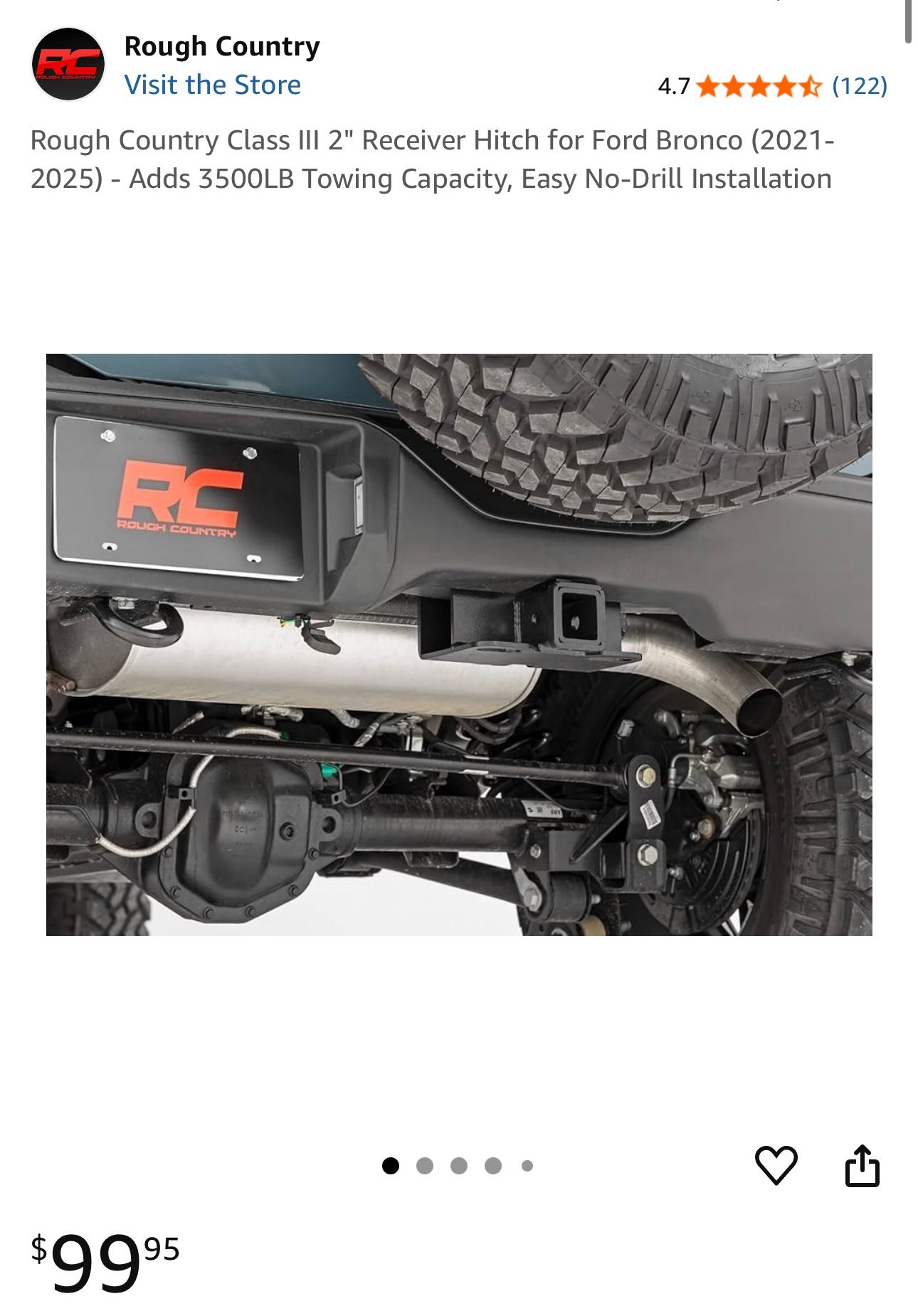 Rough Country Class III 2" Receiver Hitch for 2021-2025 Ford Bronco - 51062