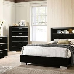 Brand New Black 4pc Queen Bedroom Set (Available In Eastern King)