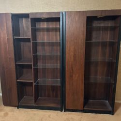 Vintage Wood Display Cabinet – Glass Shelves – Great Storage